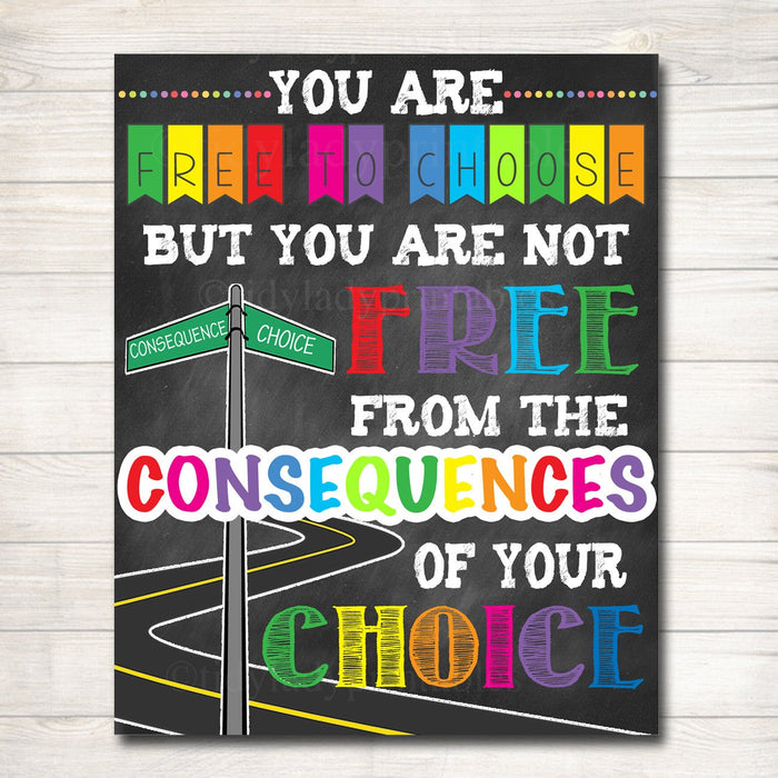 Classroom Decor, Consequences Poster Inspirational Art, Counselor Office Poster, Social Work Office Art, High School Motivational Poster Art