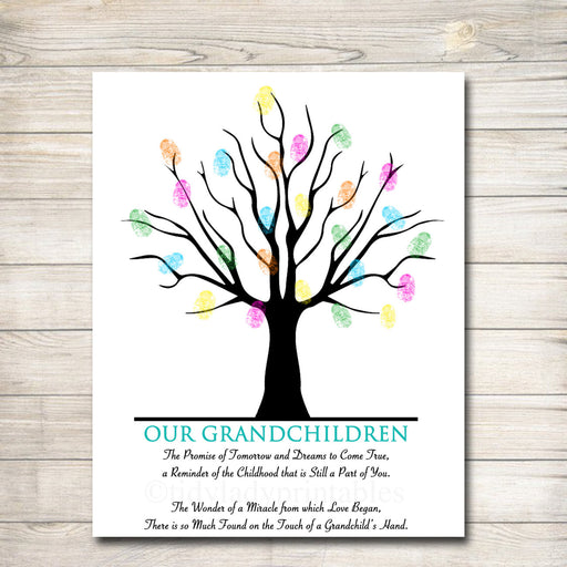 EDITABLE Grandparent Gift, CUSTOM Grandkids Thumbprint Art, Grandkids Handprint Art, Thumbprint Tree Poster, Grandparents Day Poem Gift