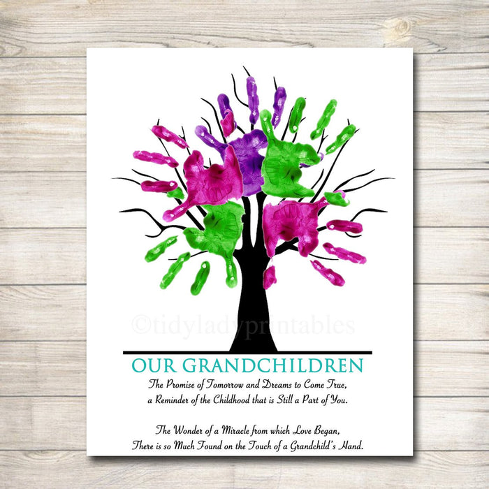 EDITABLE Grandparent Gift, CUSTOM Grandkids Thumbprint Art, Grandkids Handprint Art, Thumbprint Tree Poster, Grandparents Day Poem Gift
