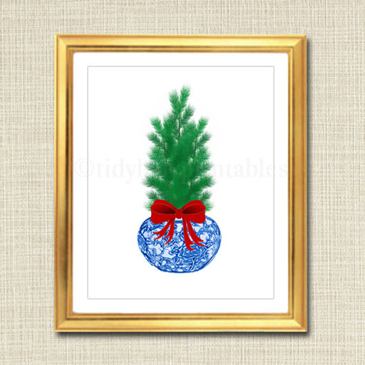 Christmas Blue and White Ginger Jar Digital Art Print, Chinoisierie Chic INSTANT DOWNLOAD Blue and White Porcelain Giclee, Holiday Blue Ming