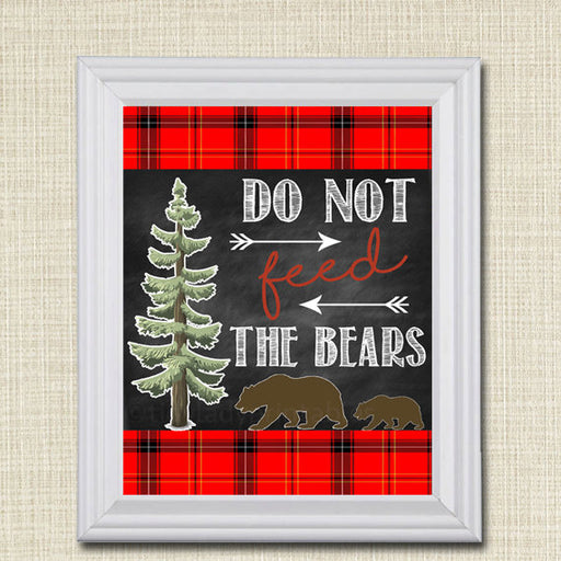 PRINTABLE Do Not Feed The Bears Sign, INSTANT DOWNLOAD, Lumberjack Party, Camping Party, Red Plaid Art, Rustic Party Decor, Wildlife Party,