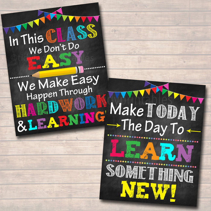 Classroom Poster Set, Decor, Motivational Teacher Chalkboard Printables, Mistakes Proof of Trying, Think Before You Speak