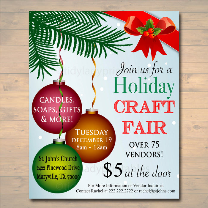 Holiday Craft Fair Flyer, Christmas Craft Show Invitation Christmas Party Invitation Printable Community Holiday Event Church Flyer