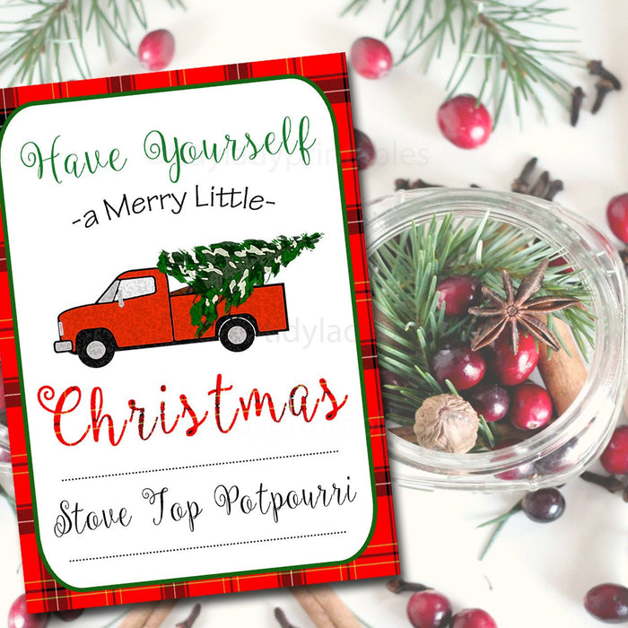 Christmas Tags, Red Truck Holiday Tags, Custom Christmas Labels, Retro Plaid Christmas Card, Plaid Flannel Vintage Christmas Labels