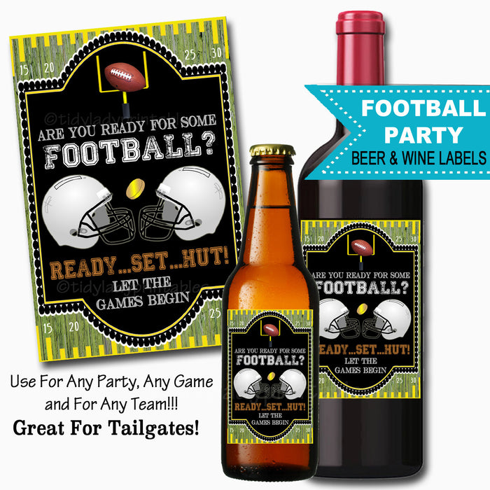 Football Party Labels, Printable Beer & Wine Labels, College Football Party, Superbowl, INSTANT DOWNLOAD, Football Birthday Decor, Tailgate