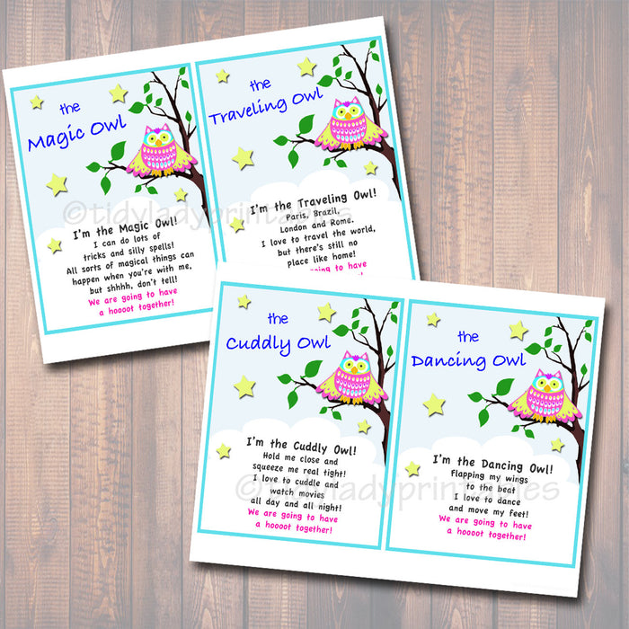 Night Owl Party, Owl Adoption Certificate, Girl Sleepover Party, Pajama Party, Night Owl Printables, Owl Birthday Cards - INSTANT DOWNLOAD