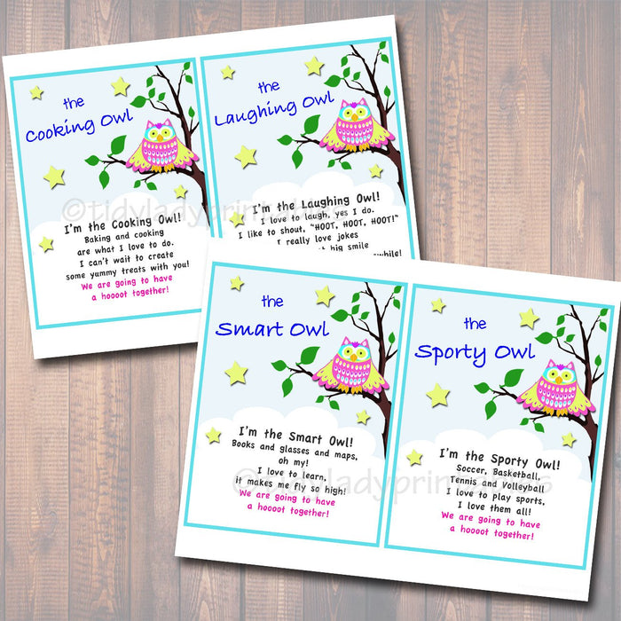 Night Owl Party, Owl Adoption Certificate, Girl Sleepover Party, Pajama Party, Night Owl Printables, Owl Birthday Cards - INSTANT DOWNLOAD