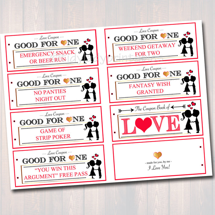 Love Coupon Book, Printable Love Coupons, Romantic Gift for Him, Sexy Valentine's Gift