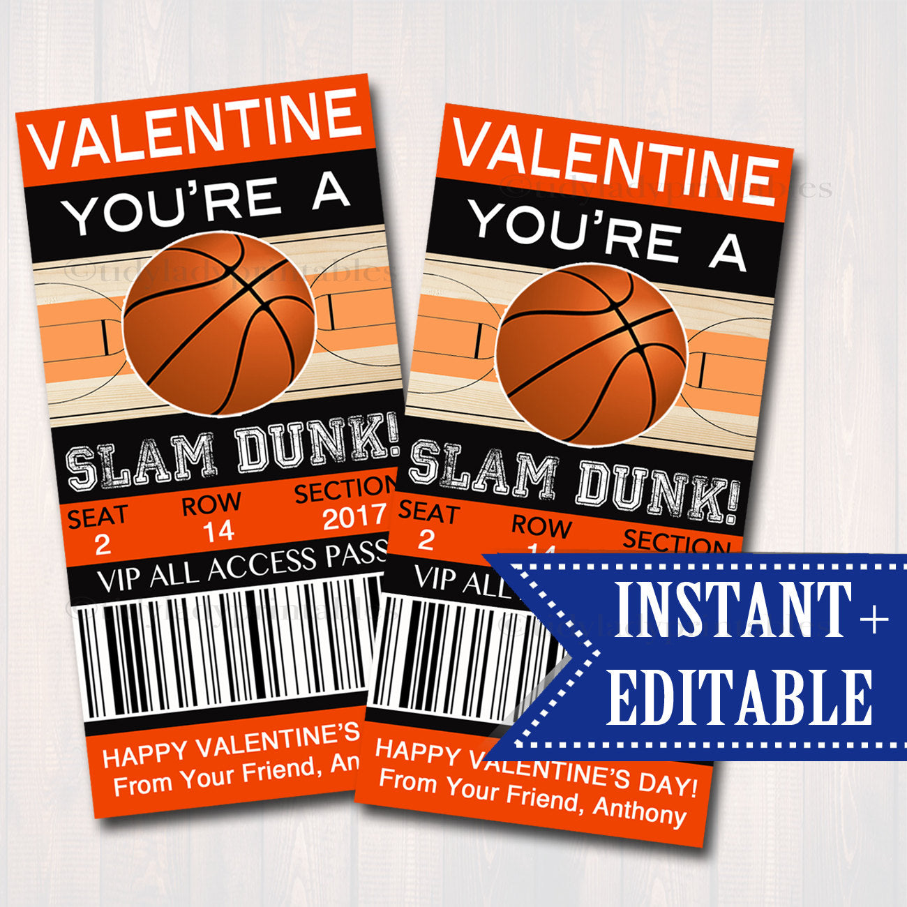 Basketball Ticket Valentine's Day Card | TidyLady Printables for Free Printable Basketball Valentine Cards