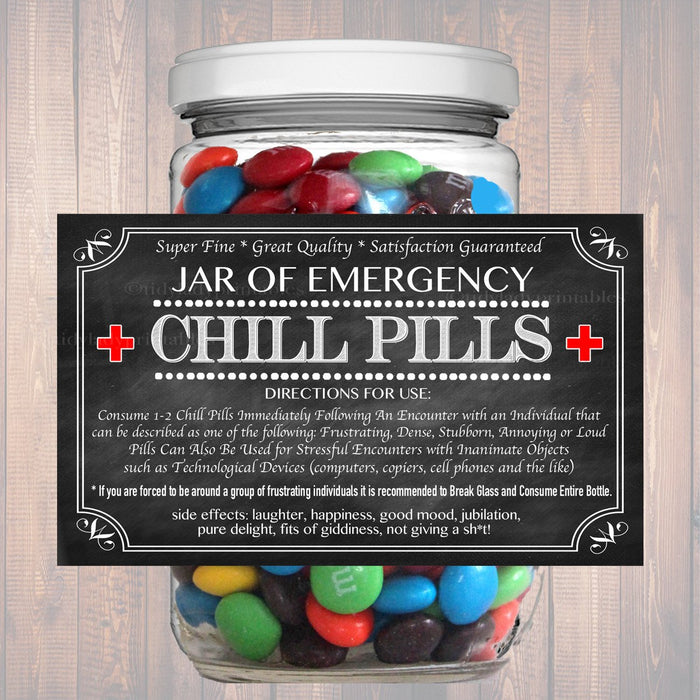 Chill Pills Label, Chalkboard Label Gag Gift Professional Office Gift, Christmas Gift, Birthday Gift, Boss Gift, Cowork Gift Printable Label