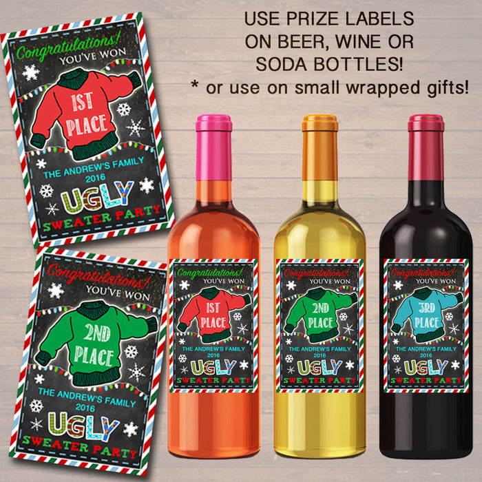 Ugly Sweater Christmas Mini Wine and Champagne Bottle Label Stickers –  Paper Cute Ink