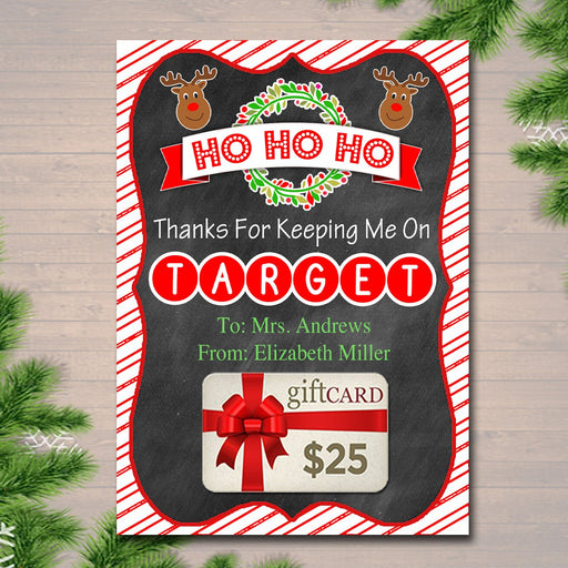 EDITABLE Christmas Target Gift Card Holder, Printable Teacher Gift, Coach Xmas Gift Card, Thanks for Keeping Me on Target, INSTANT DOWNLOAD