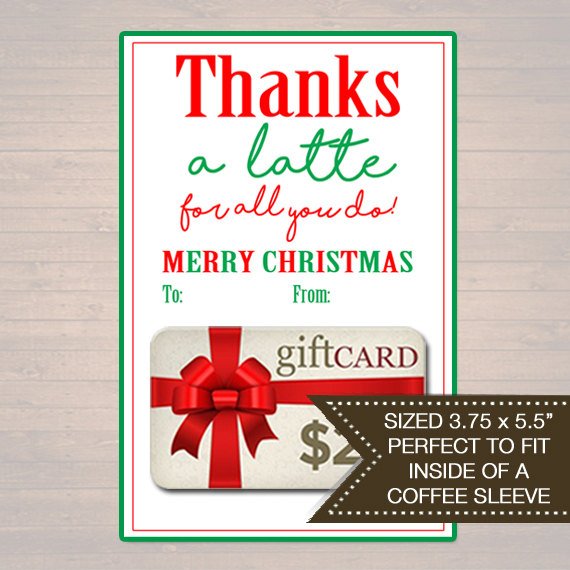 Coffee Sleeve Gift Card Holder, Thanks a Latte Holiday Gift Card Holder, Printable Stocking Stuffer, Holiday Teacher Gifts, INSTANT DOWNLOAD