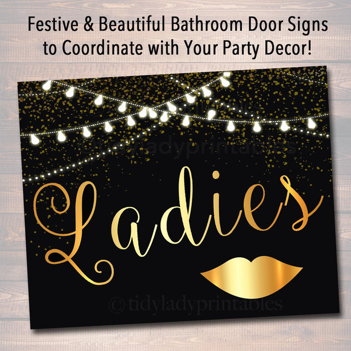 Bathroom Signs, Black and Gold Party Decor, Bathroom Basket Signs, Please Help Yourself Wedding Party Decorations Printable, Ladies & Gents