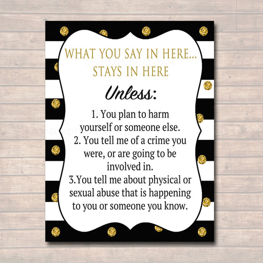 Professional Confidentiality Poster, Counselor Office Decor, Therapist, Social Worker, Counselor Gifts, What You Say in Here Stays in Here