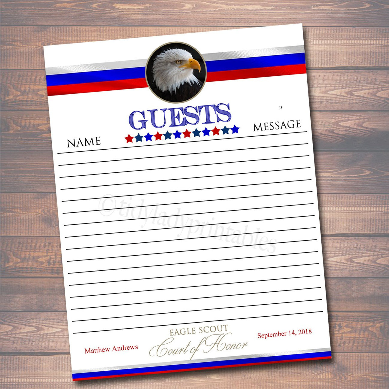 Eagle Scout Court of Honor Guest Book Page, Eagle Scout Guestbook, Boy ...