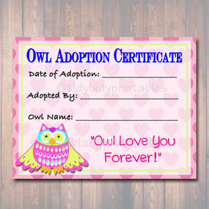 Night Owl Party, Owl Adoption Certificate | TidyLady Printables