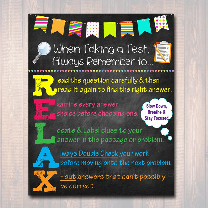 Test Taking Tips Classroom Poster, Classroom Decor, Classroom Management, Class Rules Teacher Printable Educational Poster, INSTANT DOWNLOAD