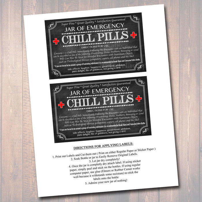 Chill Pills Label, Chalkboard Label Gag Gift Professional Office Gift, Christmas Gift, Birthday Gift, Boss Gift, Cowork Gift Printable Label