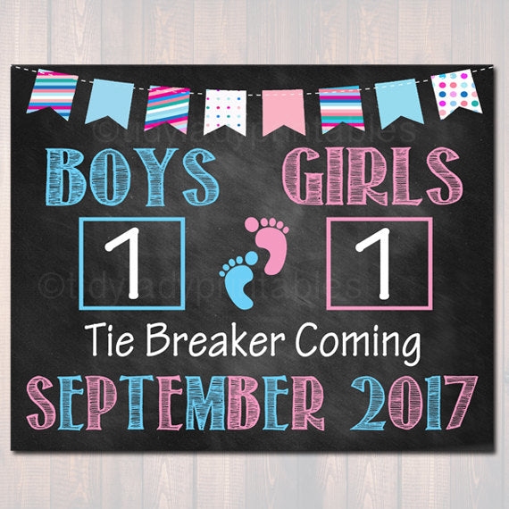 PRINTABLE Personalized Tie Breaker Baby 3 Chalkboard Pregnancy Baby  Announcement / Baby Number Three / Pink Teal / Sign / Photo Prop JPEG -   Canada