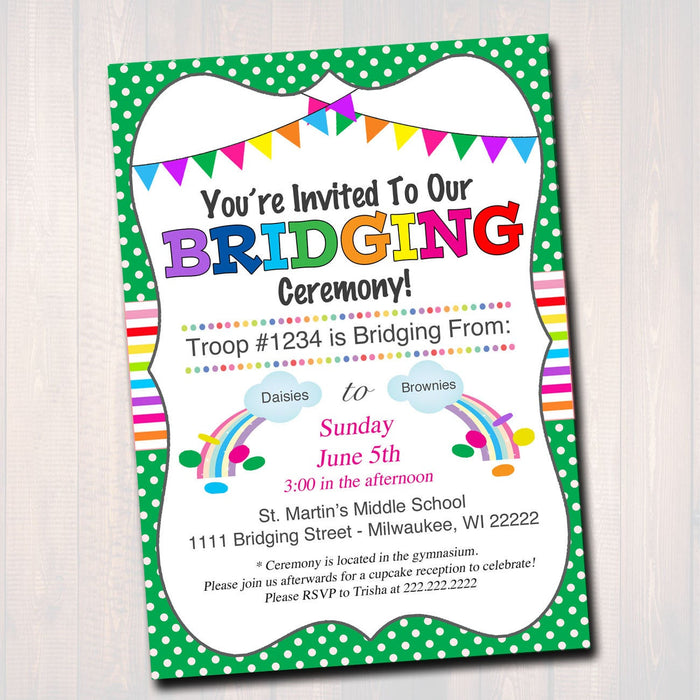 Bridging Invitation INSTANT + EDITABLE template Bridging From Daisies to Brownies to Juniors Troop Bridging Ceremony, Girl Scout Printable