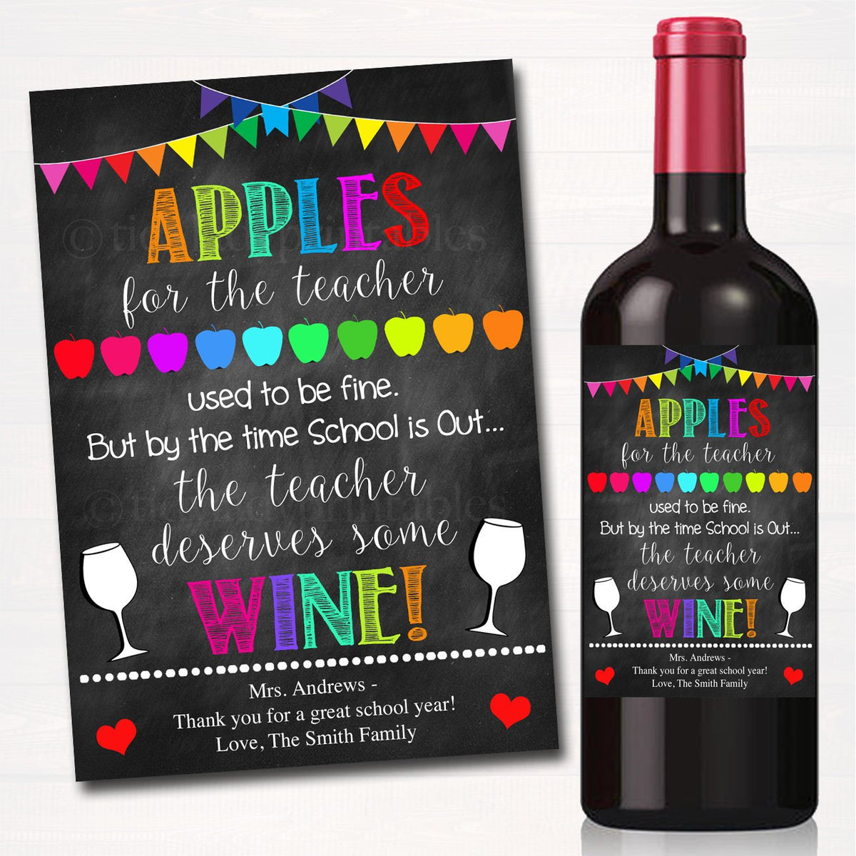 Teacher &amp; Staff Appreciation Gift Printable Wine Label — TidyLady ...
