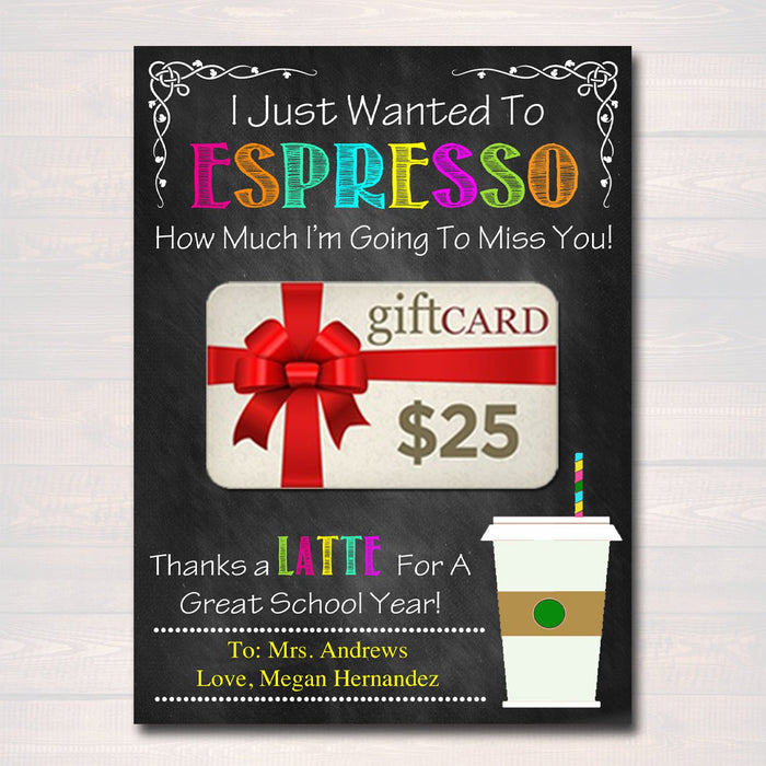 EDITABLE Coffee Card Holder, Thanks a Latte Gift Card Holder, Printable, End of the Year Teacher Gift, Teacher Appreciation INSTANT DOWNLOAD