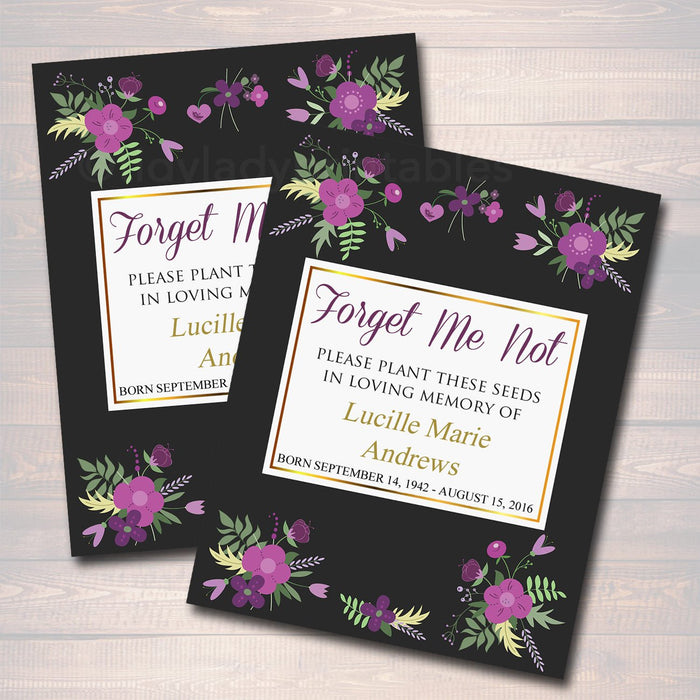 Funeral Memorial Favor, Forget Me Not Seed Labels, Printable, INSTANT + EDITABLE, Celebration of Life, Funeral Thank You Gift, Remembrance