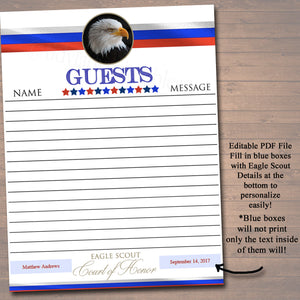 Eagle Scout Court of Honor Guest Book Page, Eagle Scout Guestbook, Boy ...