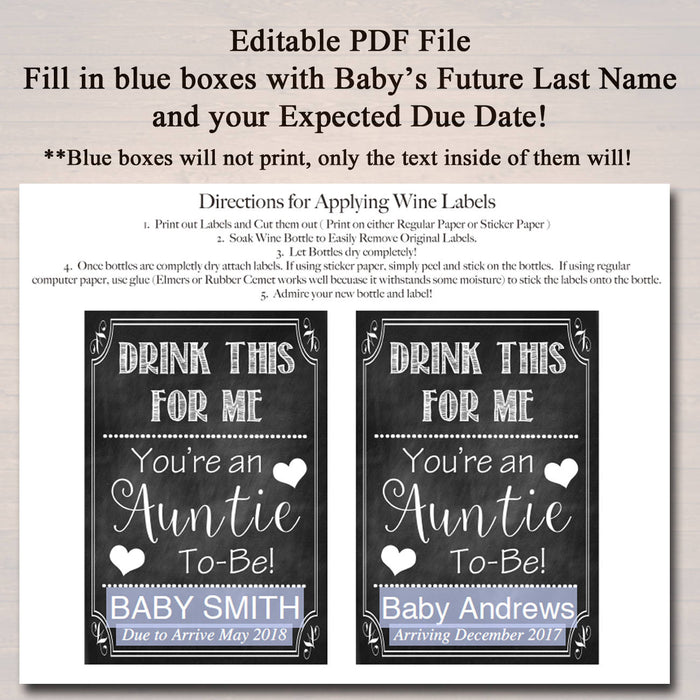 Aunt Rosa Label Drink This For Me You're An Auntie To Be Wine Label — TidyLady Printables
