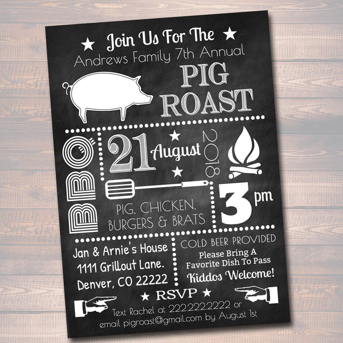 Pig Roast Invitation, Company Picnic, Family Picnic, BBQ Invite, Picnic Invitation, Barbecue Party, Summer Backyard Party Invite