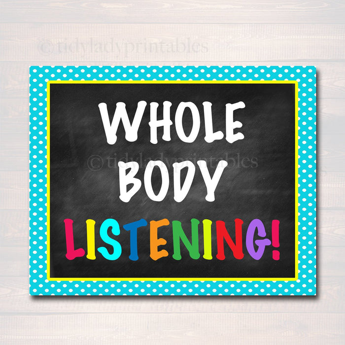 Classroom Decor, Whole Body Listening Poster, Kindergarten, Elementary Classroom Art, Educational Poster, Teacher Printable INSTANT DOWNLOAD