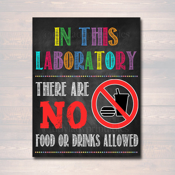 Laboratory Poster, No Food or Drinks Allowed School Poster, Science Classroom Decor, Classroom Management, INSTANT DOWNLOAD, Classroom Rules