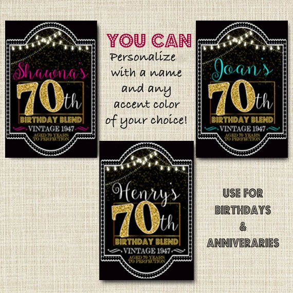 70th Birthday Custom Wine Labels, Cheers to 70 Years, 70th Birthday Gift, 70th Party, Vintage Aged to Perfection 70th Printable
