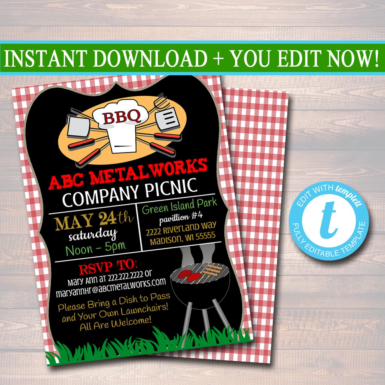 CUSTOM Picnic Invitation, Company Picnic, Family Picnic, BBQ Invite, P — TidyLady Printables for Free Printable Picnic Invitation Template