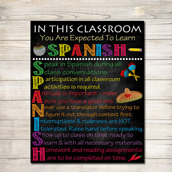Spanish Classroom Rules Printable Poster - Clase de Español Reglas, High School Spanish Teacher, Spanish Classroom Sign