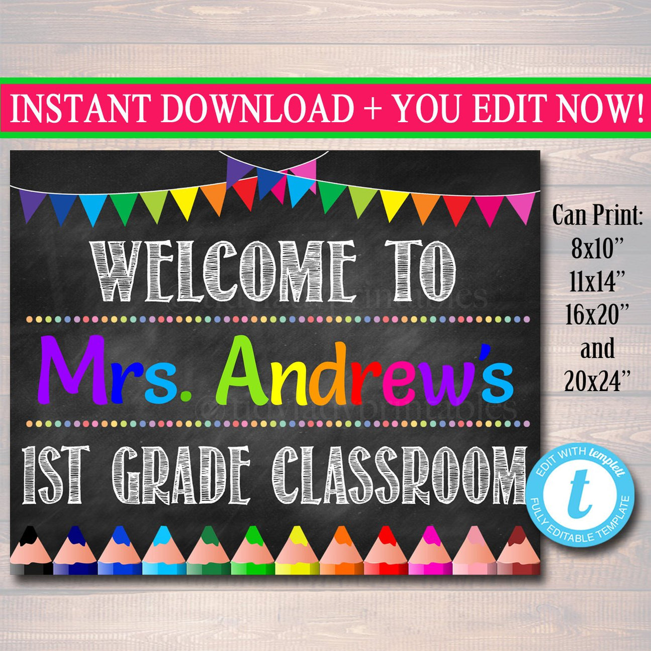 Teacher Classroom Door Sign - Editable DIY Template — TidyLady Printables