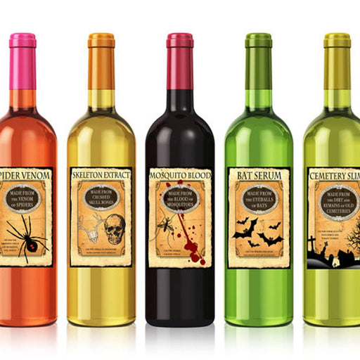 Printable Halloween Wine Labels, Vintage Halloween Labels, Halloween Party Decor, Halloween Gift, Apothecary, Custom Wine Labels, Set of 5