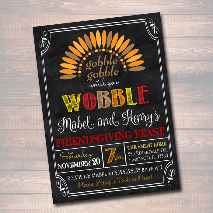 Printable Friendsgiving Party Invitation, Thanksgiving Party Invite,  Adult Thanksgiving Party, Gobble til you Wobble, Friendsgiving Feast