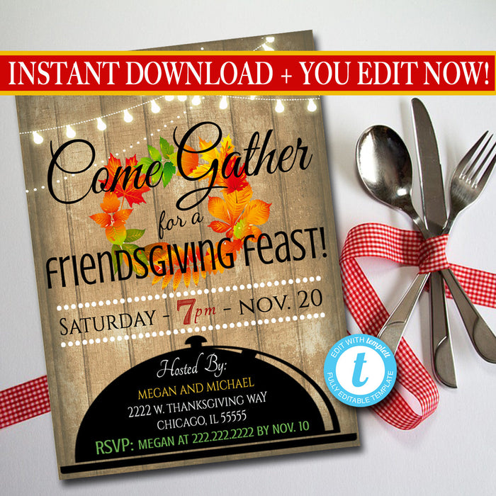 Printable Friendsgiving Party Invitation, Thanksgiving Party Invitation,  Adult Thanksgiving Party Invite, Come Gather Friendsgiving Feast