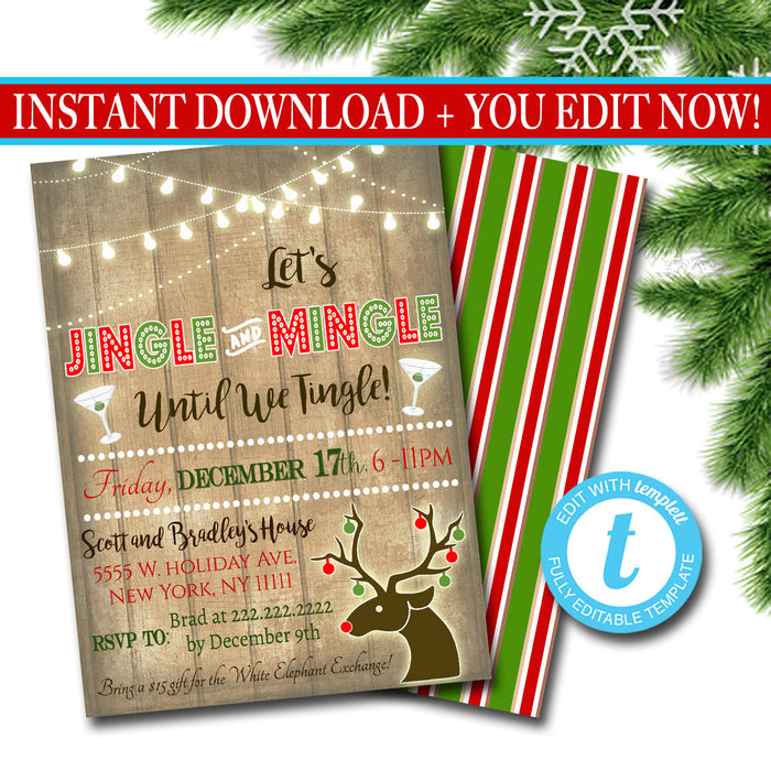 Printable Jingle & Mingle Christmas Party Invitation, Adult Holiday Party Invitation, Adult Christmas Card, Holiday Ugly Sweater Invitation