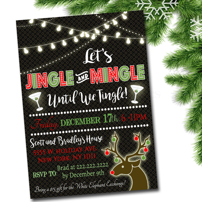 Printable Jingle & Mingle Christmas Party Invitation, Adult Holiday Party Invitation, Adult Christmas Card, Holiday Ugly Sweater Invitation