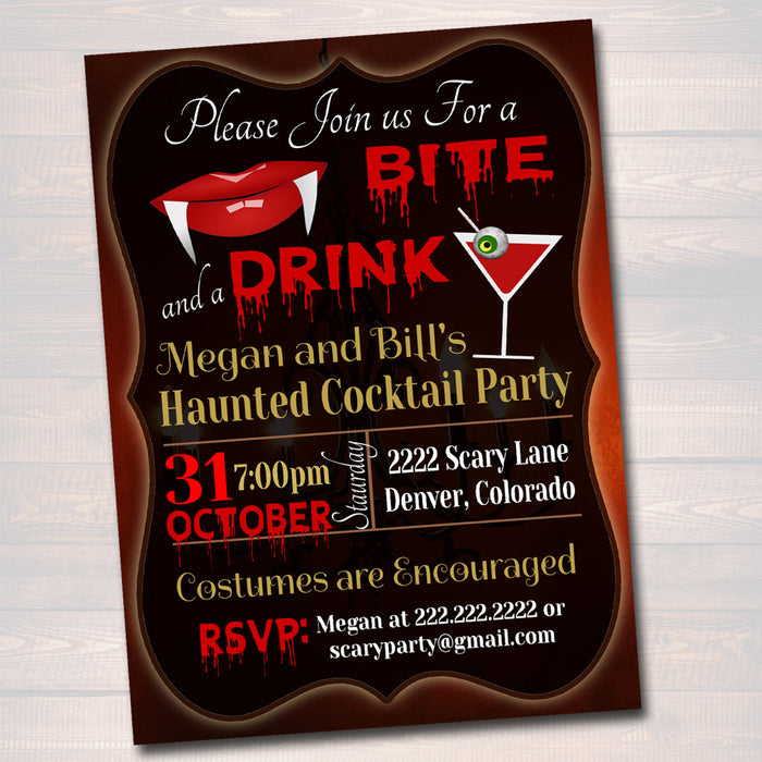 Printable Halloween Invitation, Halloween Cocktail Party, Costume Party Invitation, Scary Adult Party, Adult Halloween Vampire Invitation