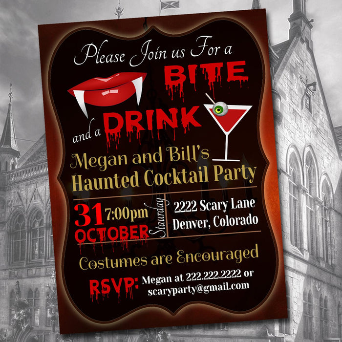 Printable Halloween Invitation, Halloween Cocktail Party, Costume Party Invitation, Scary Adult Party, Adult Halloween Vampire Invitation