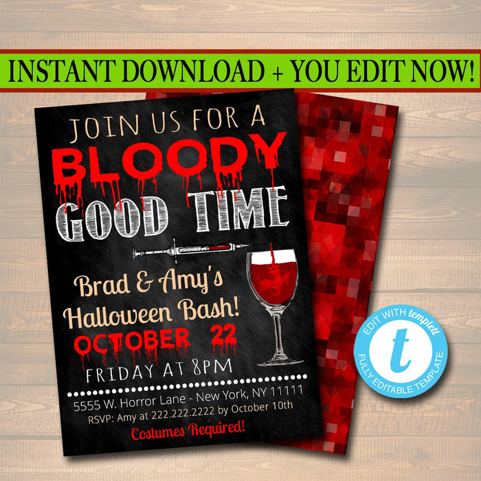 Printable Halloween Invitation, Haunted House, Costume Party Invitation, Scary Adult Party Invite, Halloween, Join Us For a Bloody Good Time