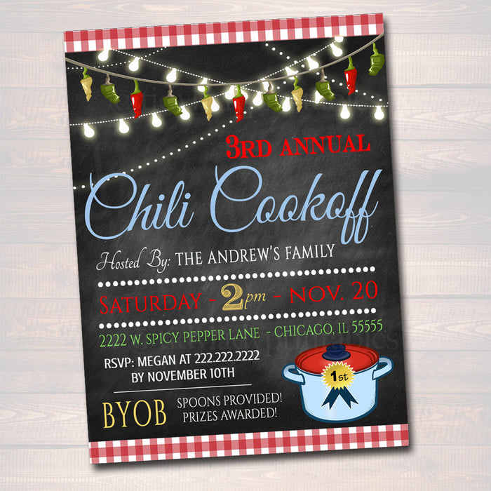 Chili Cookoff Flyer/Invitation, Family Picnic, BBQ Invite,  Printable Invitation Company Flyer, Barbecue Party, Fundraising Event