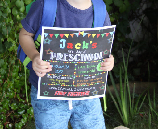 EDITABLE Boy Preschool Back to School Photo Prop, Back to School Chalkboard Poster, Personalized School Chalkboard Sign, 1st Day of School