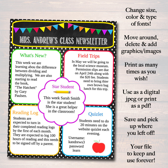 Newsletter Template Parent Communication Form - Back to School Printable