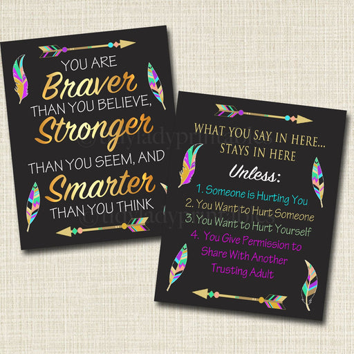 Set of 2 Counseling Office Posters, INSTANT DOWNLOAD Art Decor, Confidentiality Sign, Social Worker, Smarter Stronger, What You Say in Here