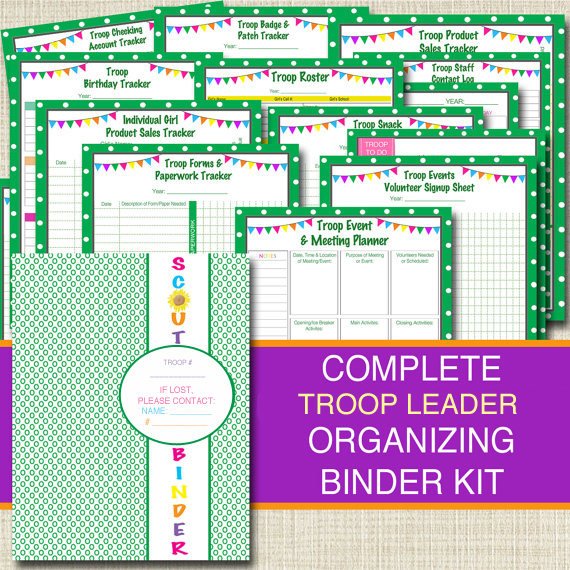Organizing Binder Kit, INSTANT DOWNLOAD Troop Leader Forms, Meeting Planner, Printables, Camp Planner, Group Organizer, Fundraiser Forms